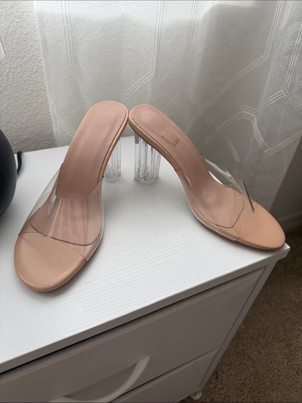 Clear Strap Nude Block Heel Mule